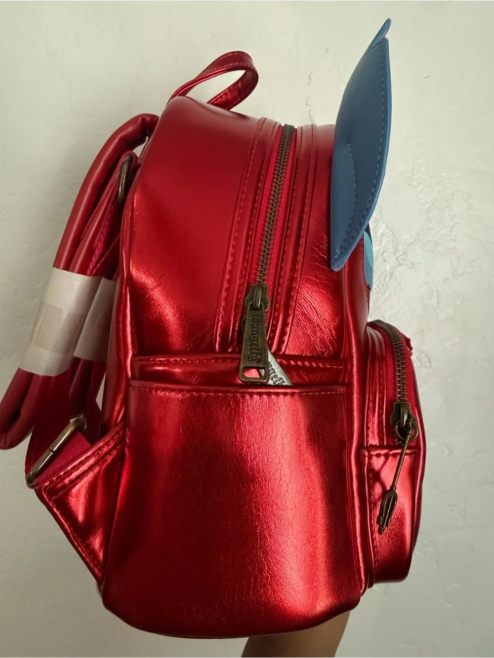 Disney Red Stitch Mini Backpack with Blue Face and Purple Ears w/matching wallet